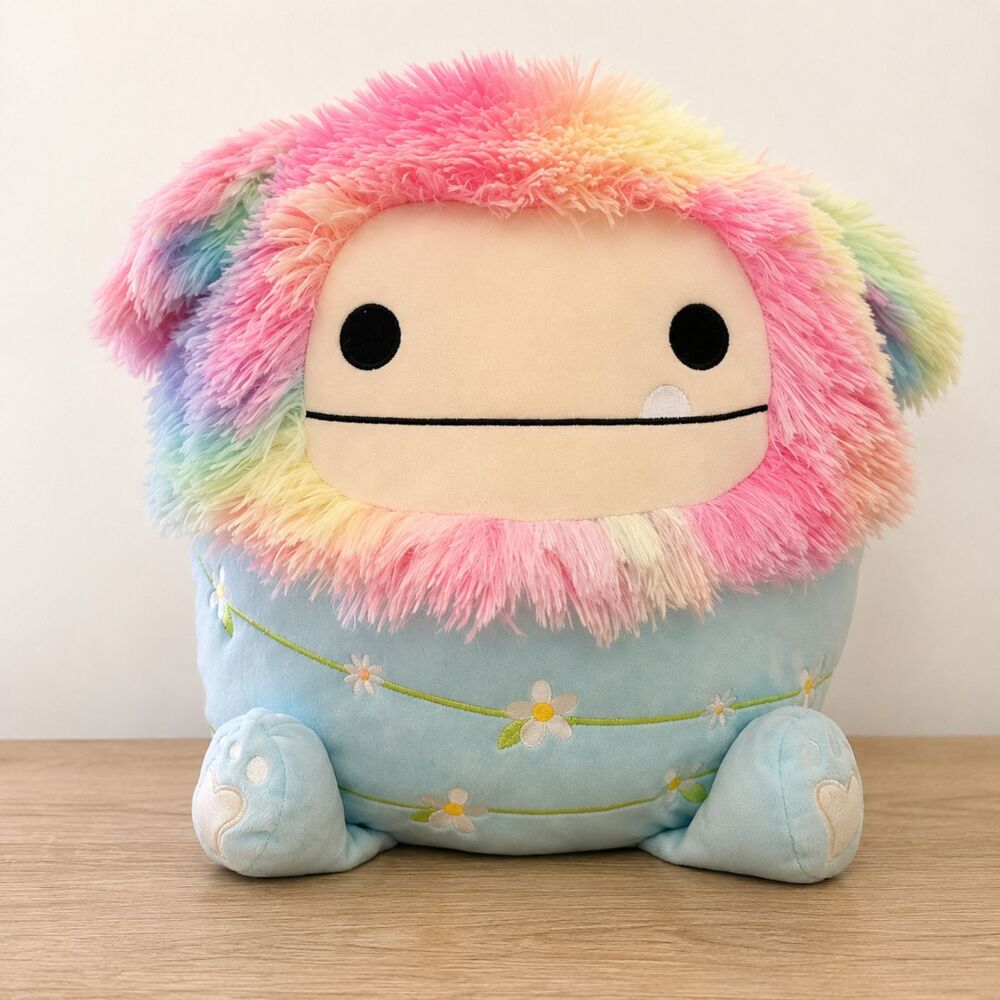 Squishmallows Zozo Bigfoot 16” Rainbow Blue Floral Plush NWOT